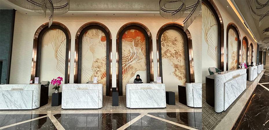 Carrara marble front desk counter