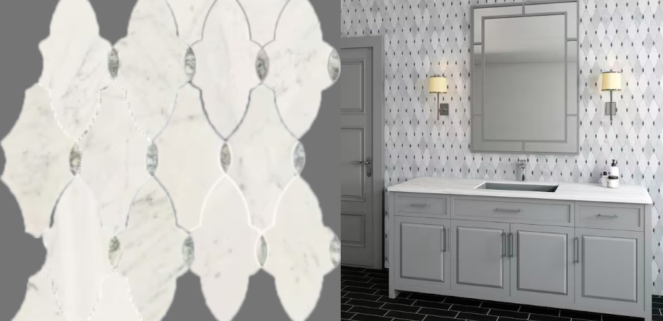 Natural Carrara White court-style polished marble mosaic application