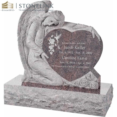 Single angel holding heart granite headstone