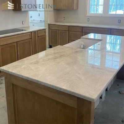 Perla Santana beige quartzite countertops