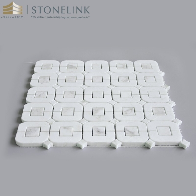 Bianco White rounded square link marble mosaic