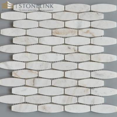 Bianco White elongated oval marble mosaic
