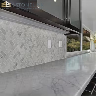 Carrara White herringbone honed marble mosaic