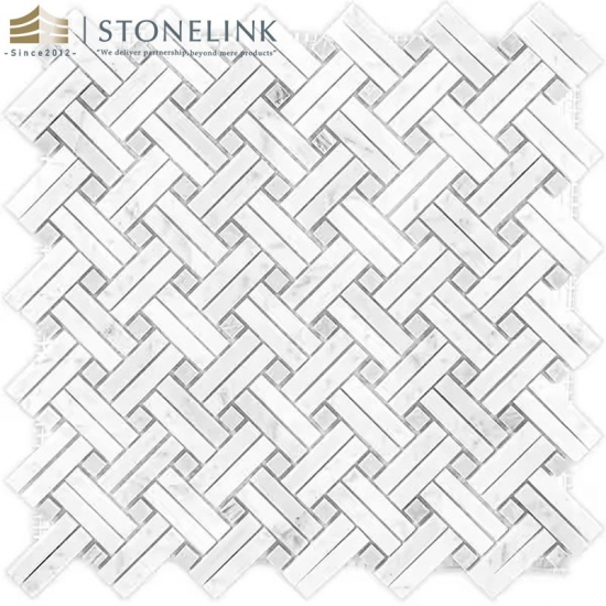 Carrara White basketweave polished marble mosaic