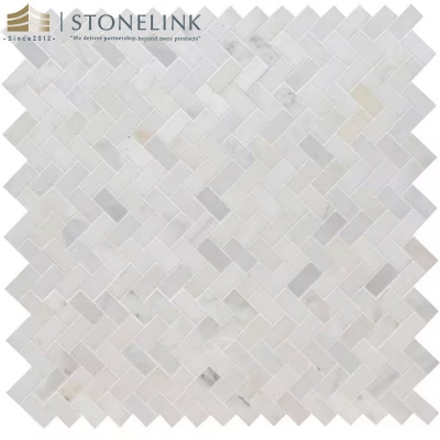 Arabescato Carrara herringbone honed marble mosaic