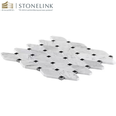 White Carrara and Black Marquina polished marble mosaic