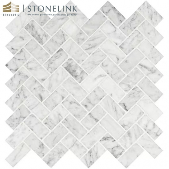 Carrara White herringbone honed marble mosaic