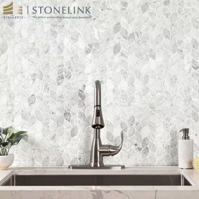 Carrara White honed marble mosaic