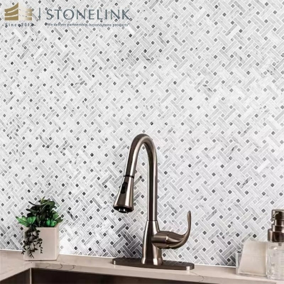 Carrara White basketweave polished marble mosaic